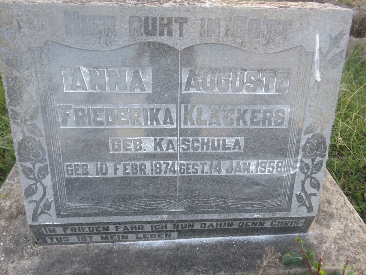 KLACKERS Anna Auguste Friederika nee KASCHULA 1874-1956