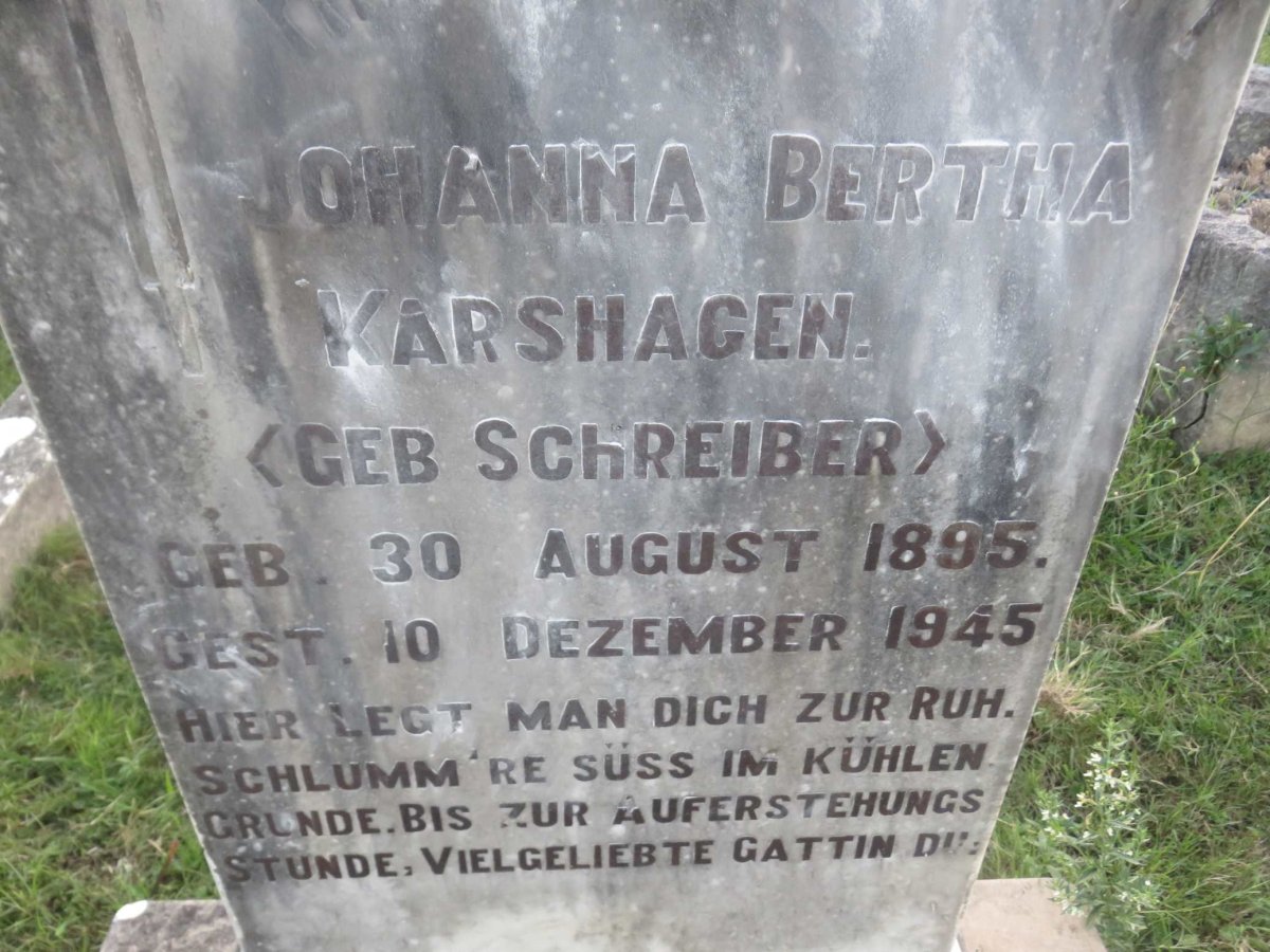 KARSHAGEN Johanna Bertha nee SCHREIBER 1895-1945