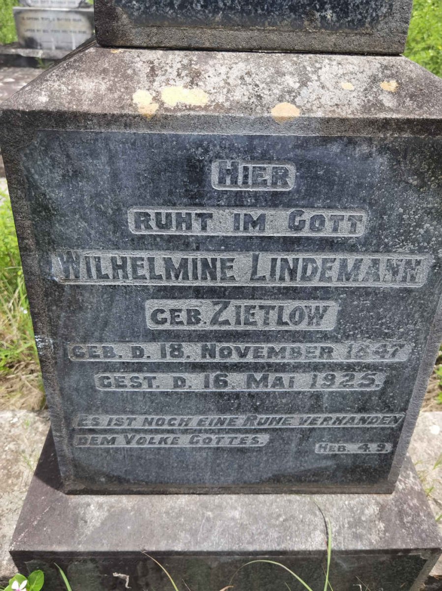 LINDEMANN Wilhelmine nee ZIETLOW 1847-1925