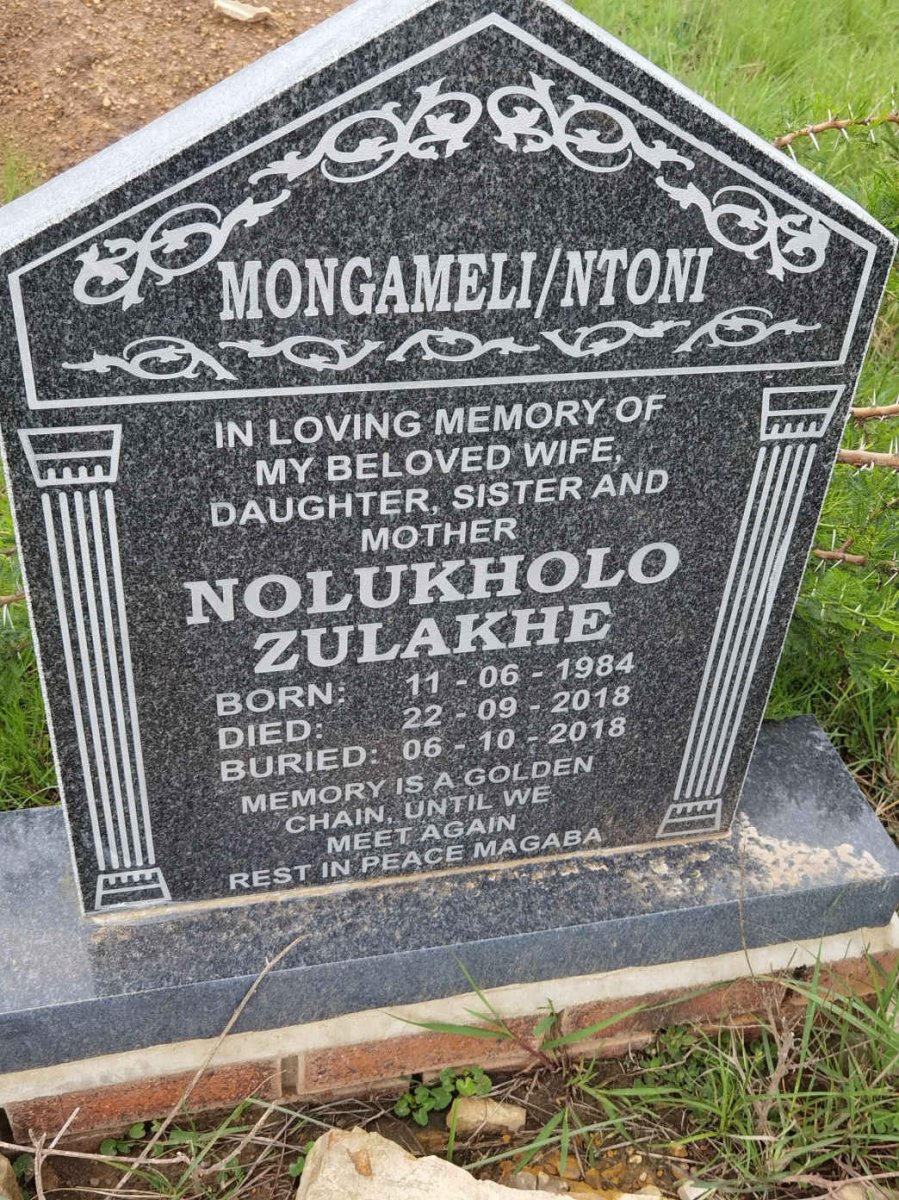 MONGAMELI Nolukholo Zulakhe nee NTONI 1984-2018