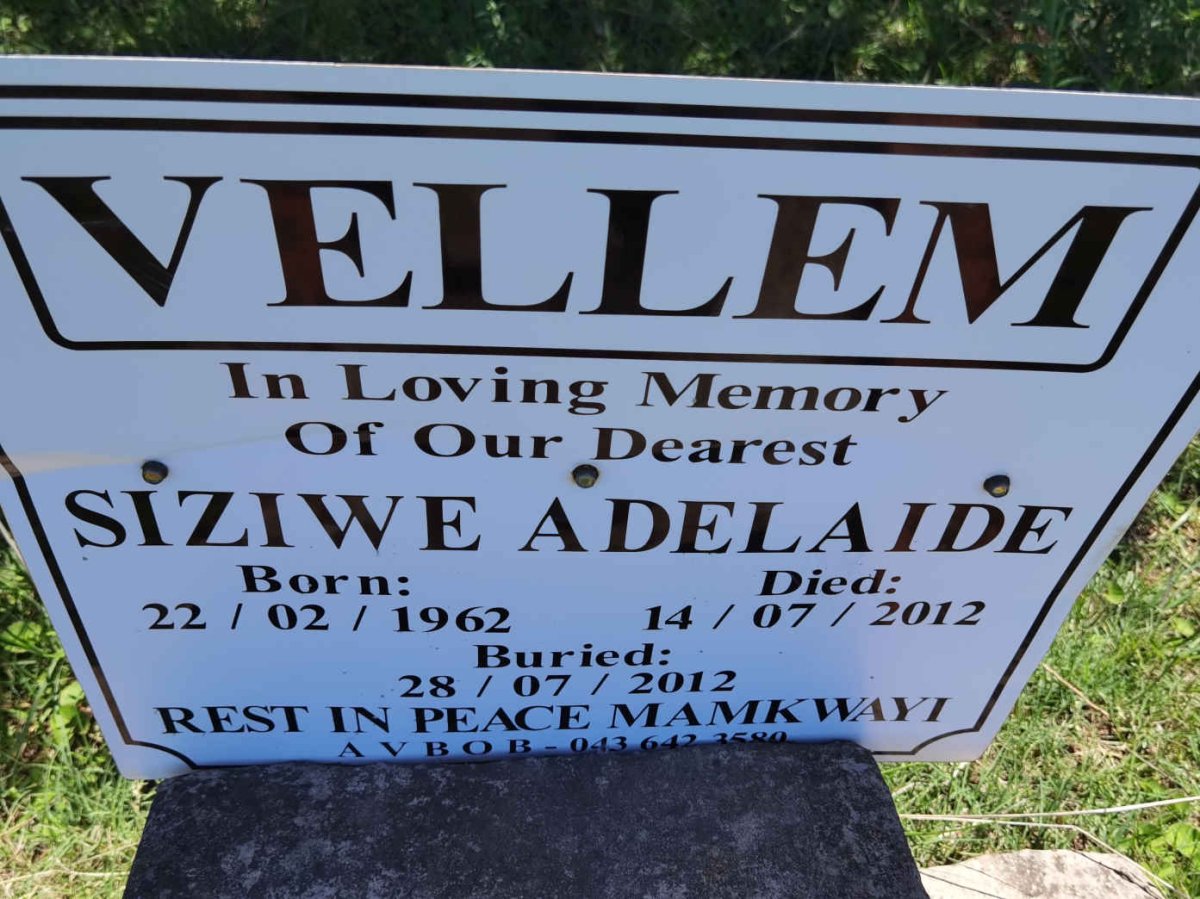 VELLEM Siziwe Adelaide 1962-2012