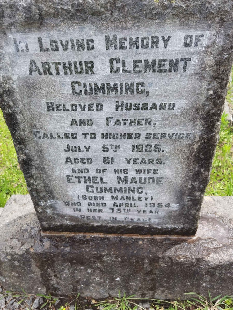 CUMMING Arthur Clement -1935 &amp; Ethel Maude MANLEY -1954
