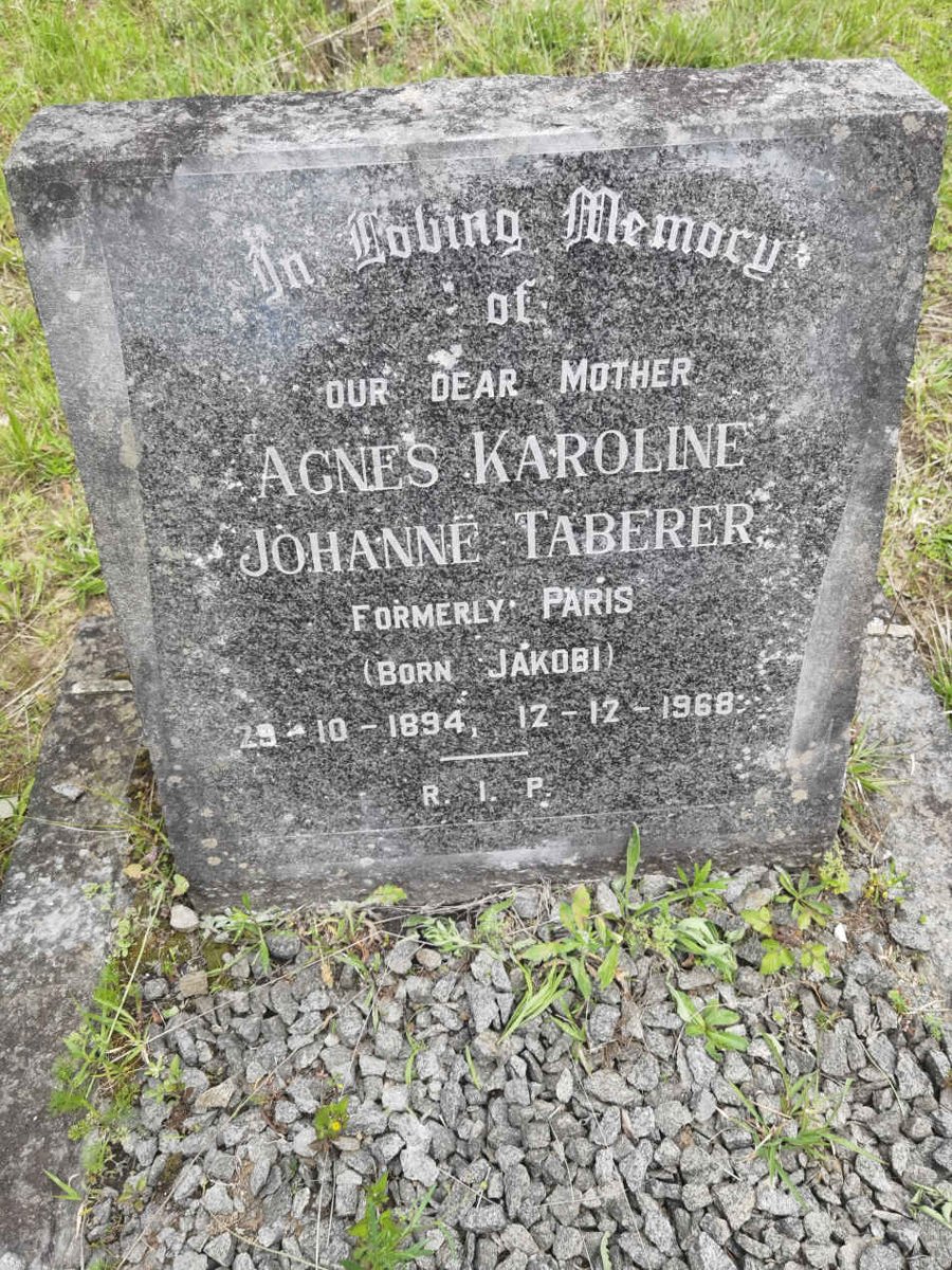TABERER Agnes Karoline Johannë formerly PARIS nee JAKOBI 1894-1968