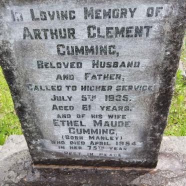 CUMMING Arthur Clement -1935 &amp; Ethel Maude MANLEY -1954