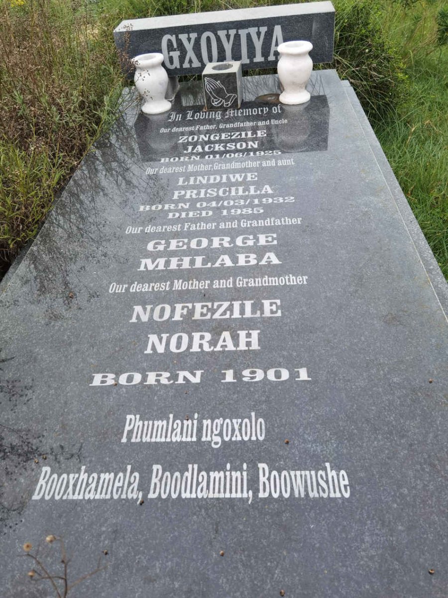 GXOYIYA Zongezile Jackson 1925- &amp; Lindiwe Priscilla 1932-1985 :: GXOYIYA George Mhlaba &amp; Nofezile Norah 1901-