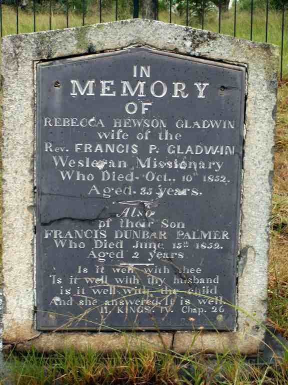 GLADWIN Rebecca Hewson -1852 :: GLADWIN Francis Dunbar Palmer -1852
