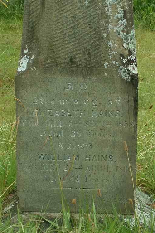 HAINS William -1869 &amp; Elizabeth -1858