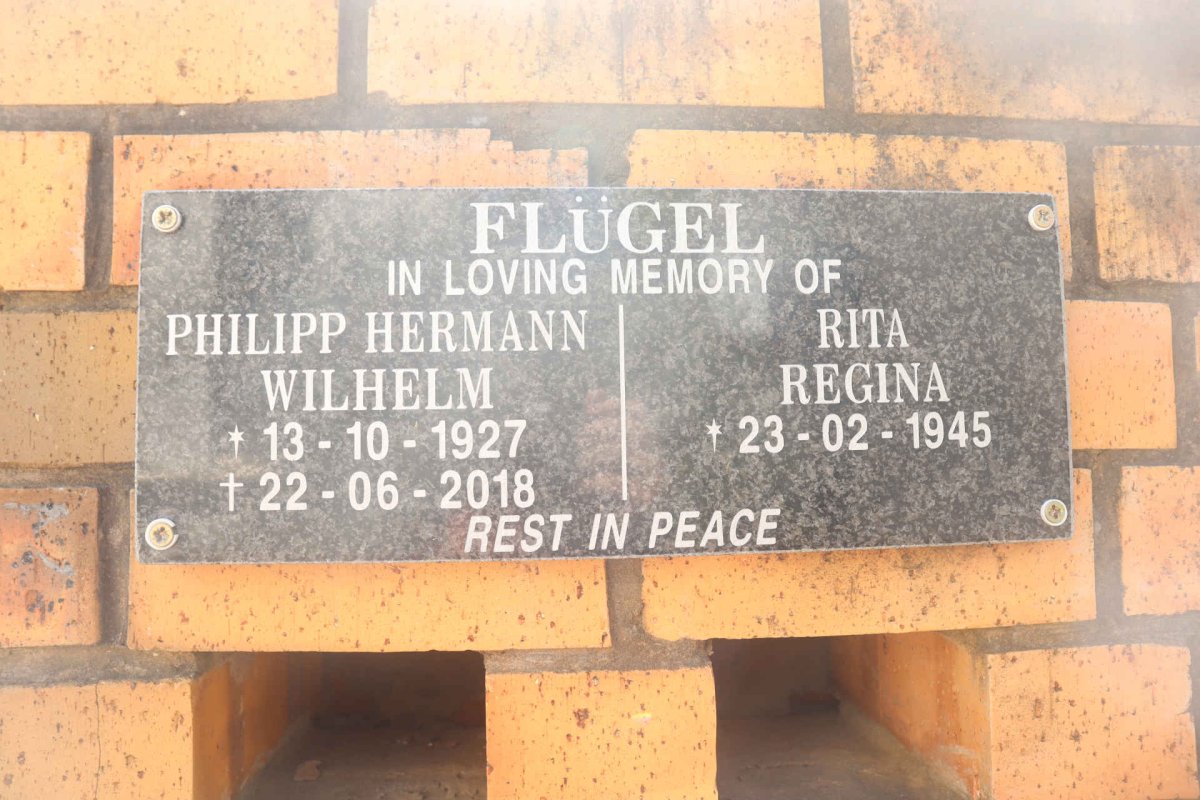FLÜGEL Philipp Hermann Wilhelm 1927-2018 &amp; Rita Regina 1945-