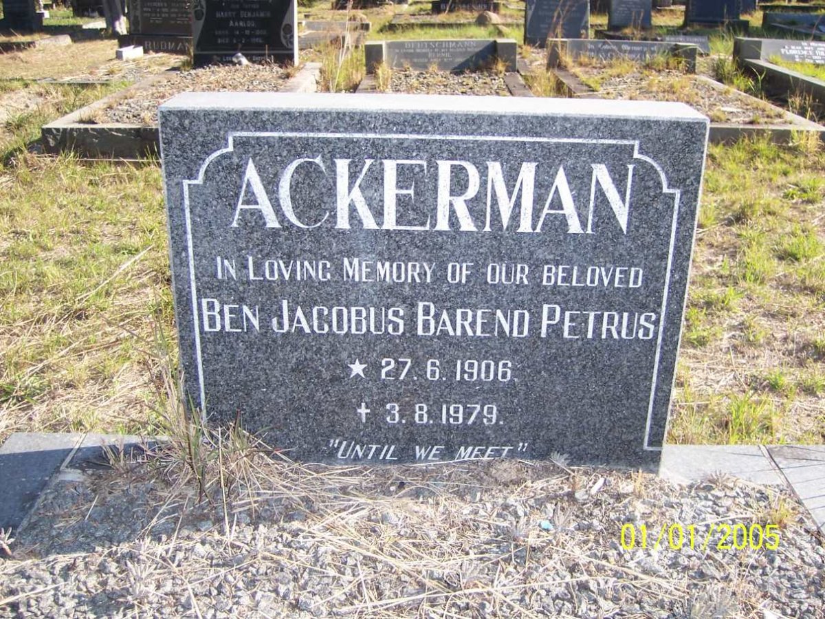 ACKERMAN Ben Jacobus Barend Petrus 1906-1979