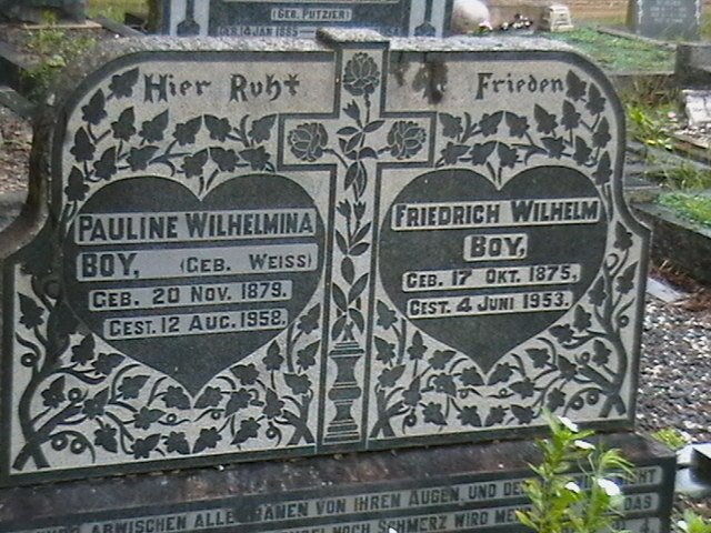 BOY Friedrich Wilhelm 1875-1953 &amp; Pauline Wilhelmina WEISS 1879-1958