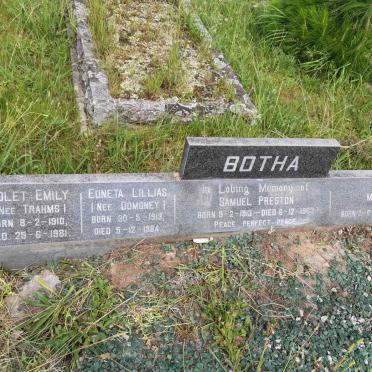 BOTHA Samuel Preston 1913-1963 ::  BOTHA Violet Emily nee TRAHMS 1910-1981 :: BOTHA Euneta Lillias nee DOMONEY 1913-1984 :: BOTHA Molly Elaine 1937-1958
