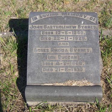 BYRNES John Bartholemew 1860-1925 &amp; Agnes Rhoda DUGGAN 1860-1930