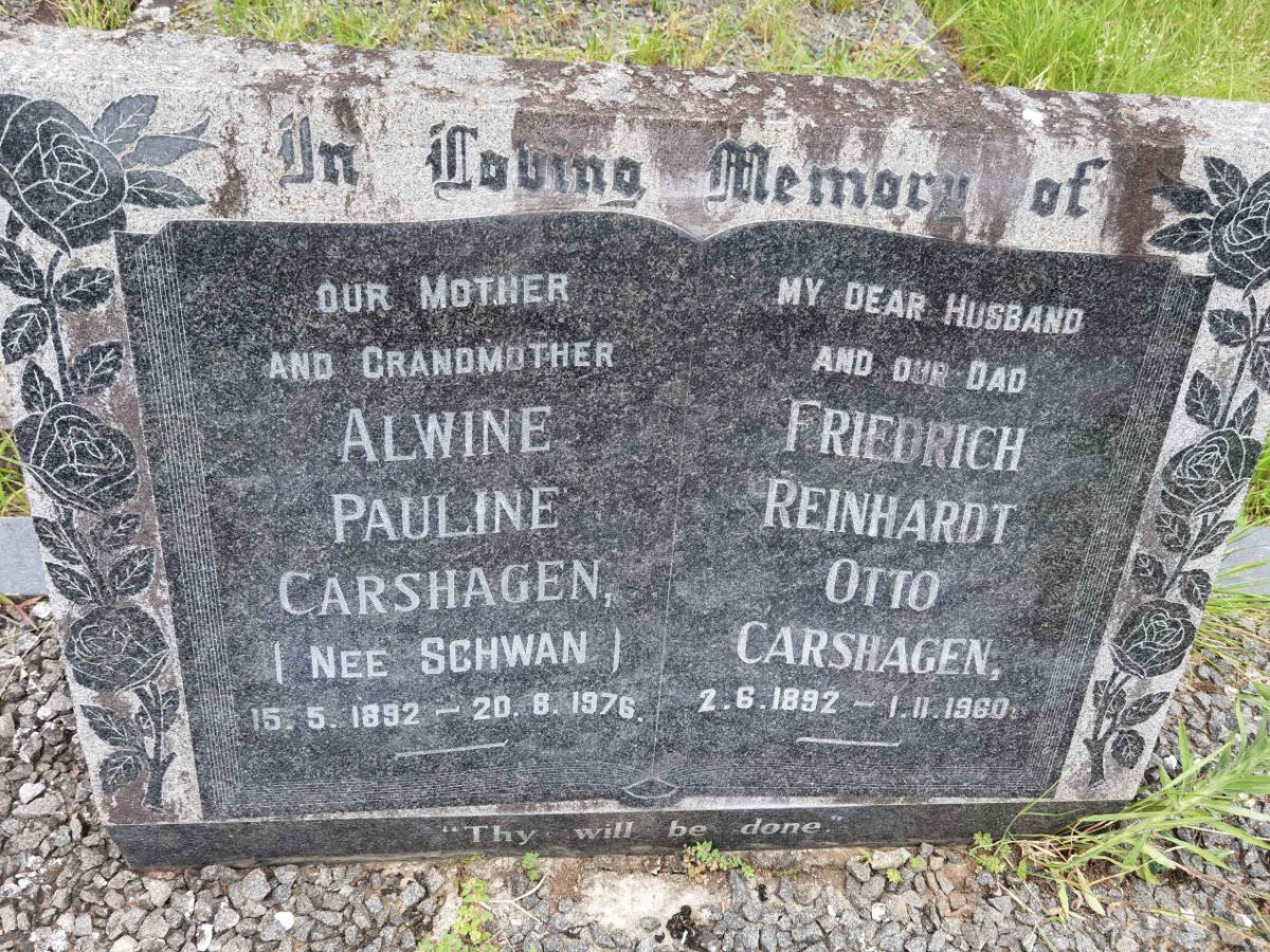 CARSHAGEN Friedrich Reinhardt Otto 1892-1960 &amp; Alwine Pauline SCHWAN 1892-1976