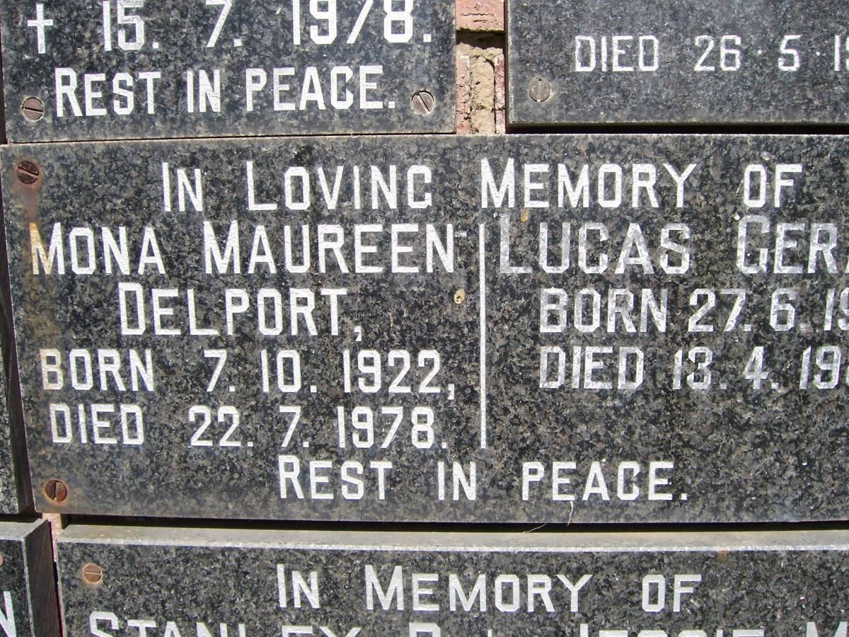 DELPORT Mona Maureen 1922-1978 :: ? Lucas Ger? 19?-19?