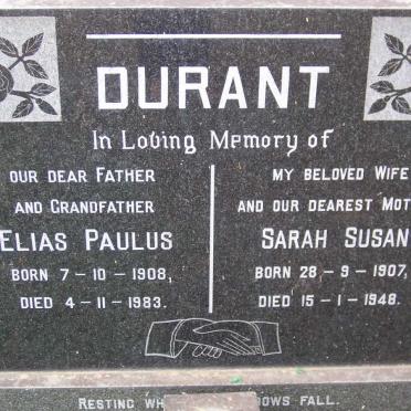DURANT Elias Paulus 1908-1983 &amp; Sarah Susan 1907-1948
