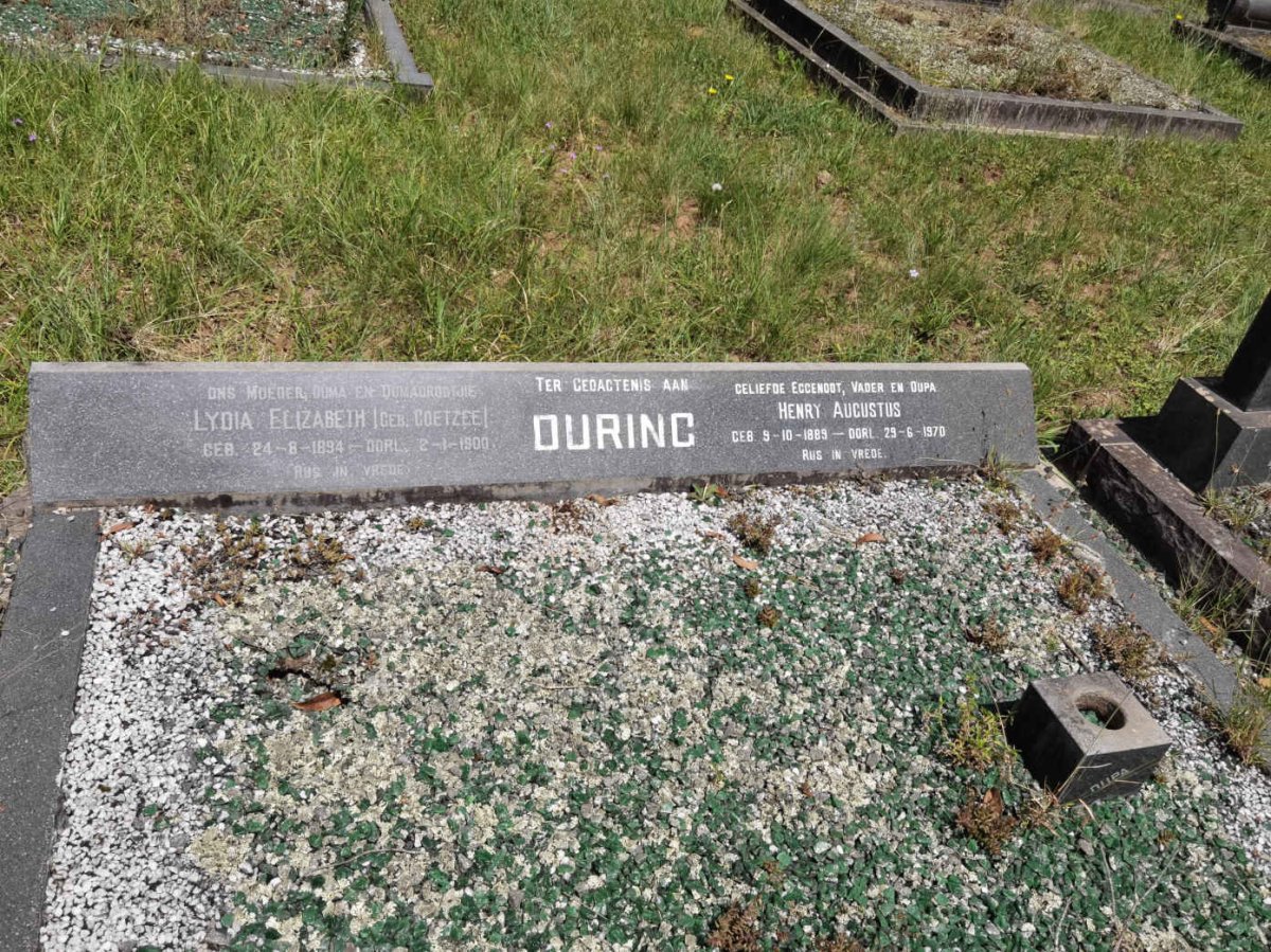 DURING Henry Augustus 1889-1970 &amp; Lydia Elizabeth COETZEE 1894-1900