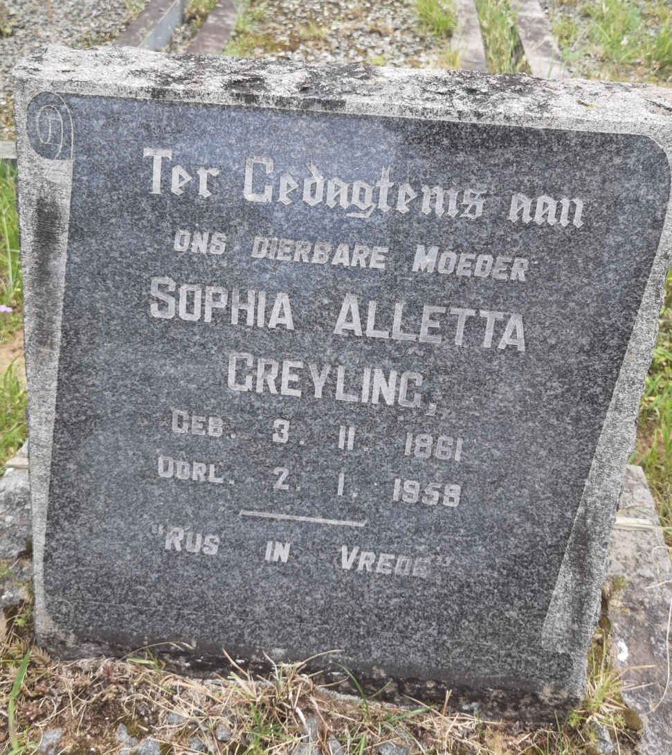 GREYLING Sophia Alletta 1861-1958