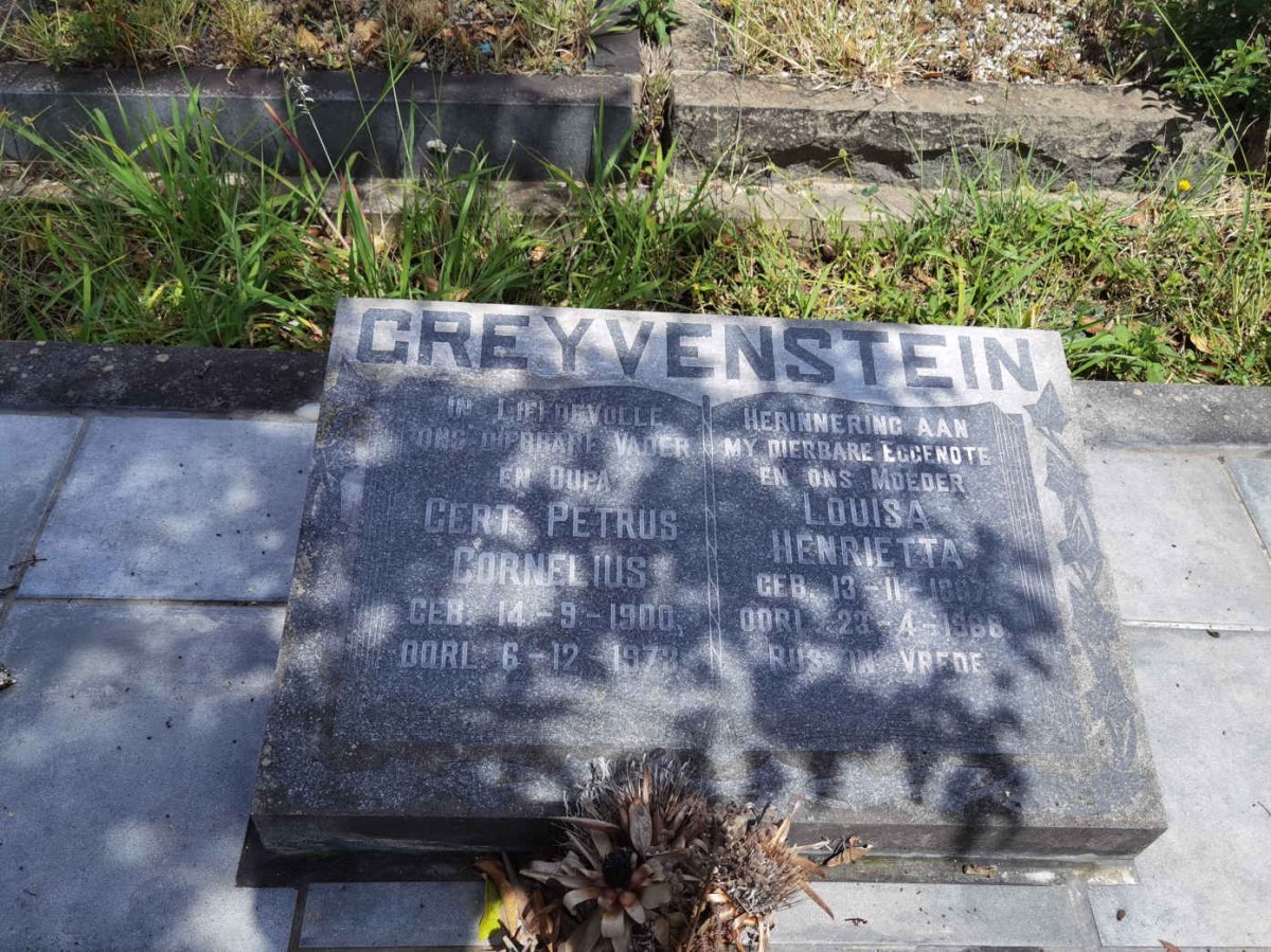 GREYVENSTEIN Gert Petrus Cornelius 1900-1973 &amp; Louisa Henrietta 1897-1968