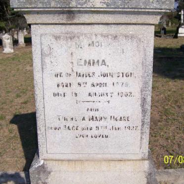 JOHNSTON Emma 1879-1902 :: HOARE Theresa Mary nee SAGE -1927