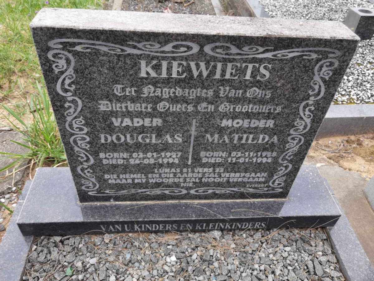 KIEWIETS Douglas 1927-1994 &amp; Matilda 1928-1994