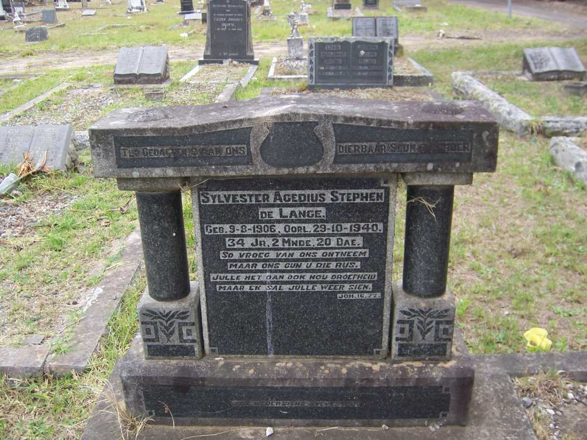 LANGE Sylvester Agedius Stephen, de 1906-1940