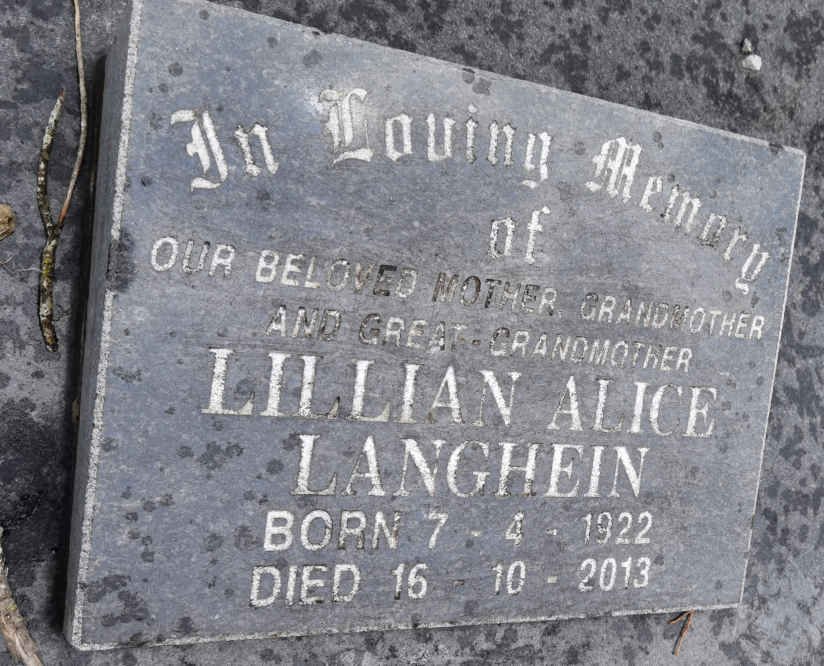LANGHEIN Lillian Alice 1922-2013