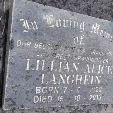 LANGHEIN Lillian Alice 1922-2013