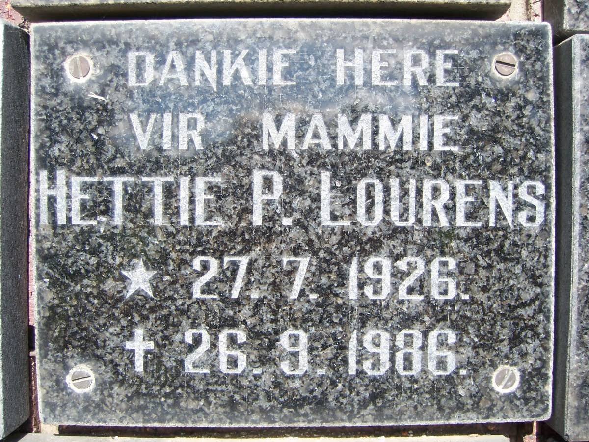 LOURENS Hettie P. 1926-1986