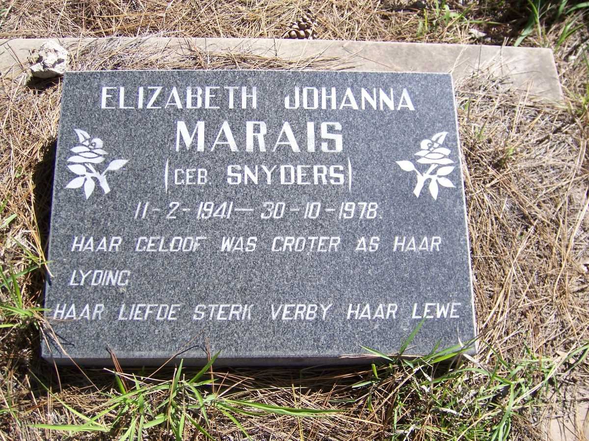 MARAIS Elizabeth Johanna nee SNYDERS 1941-1978