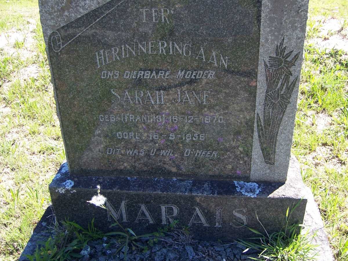 MARAIS Sarah Jane nee FRANCIS 1870-1956