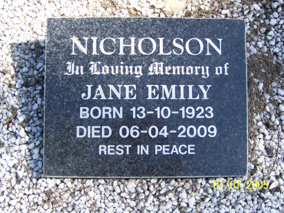NICHOLSON Jane Emily 1923-2009