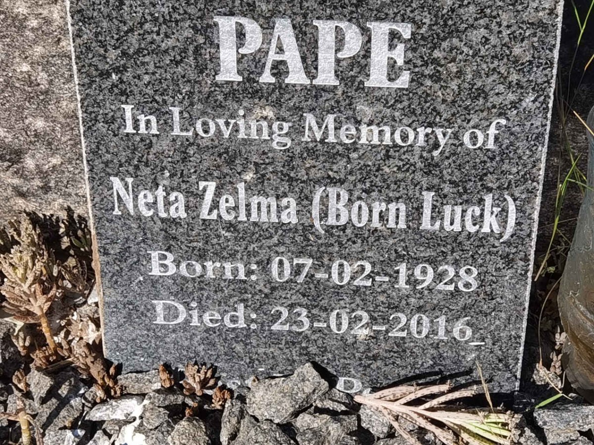 PAPE Neta Zelma nee LUCK 1928-2016