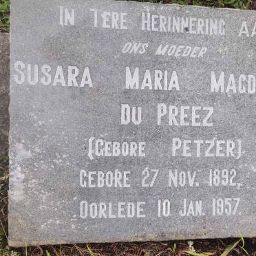 PREEZ Susara Maria Magdelena, du nee PETZER 1892-1957