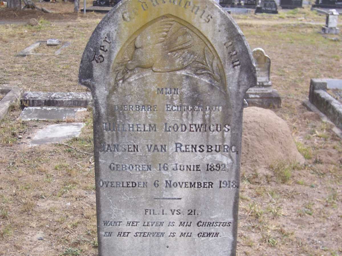 RENSBURG Wilhelm Lodewicus, Jansen van 1892-1918