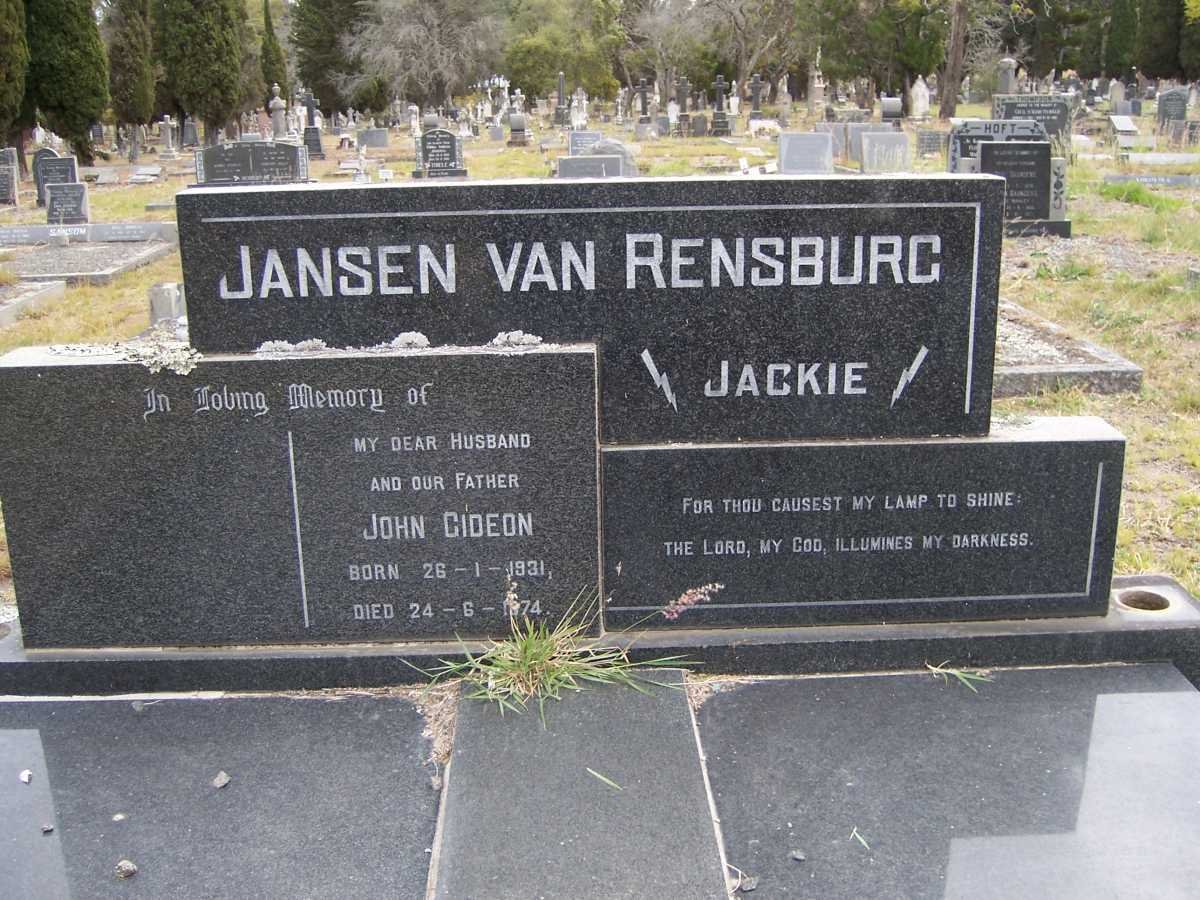 RENSBURG John Gideon, Jansen van 1931-1974