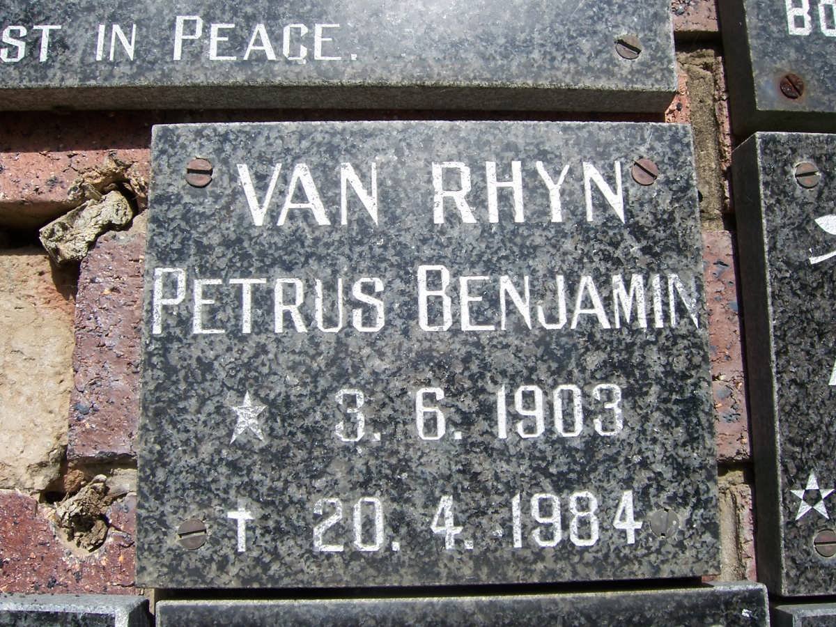 RHYN Petrus Benjamin, van 1903-1984