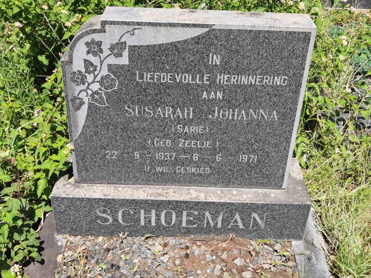 SCHOEMAN Susarah Johanna nee ZEELIE 1937-1971