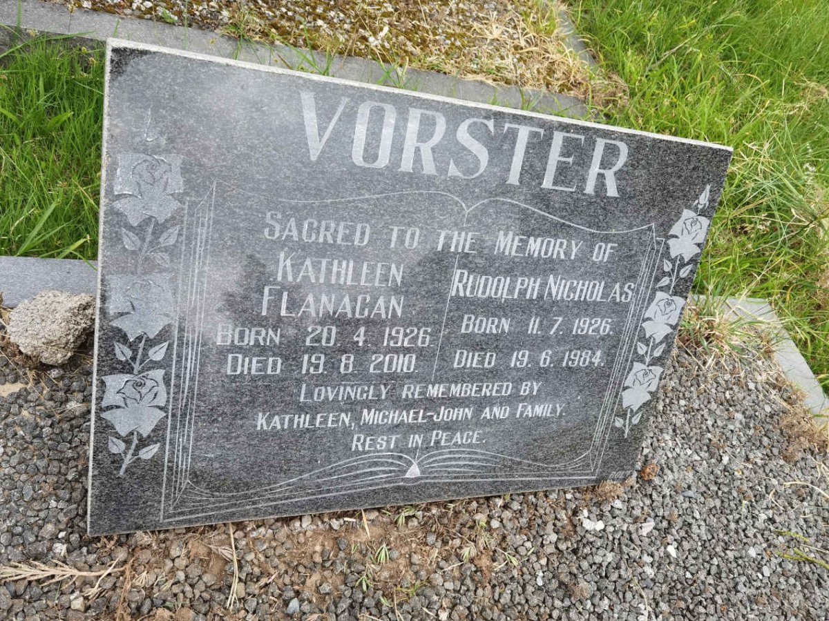 VORSTER Rudolph Nicholas 1926-1984 &amp; Kathleen Flanagan 1926-2010