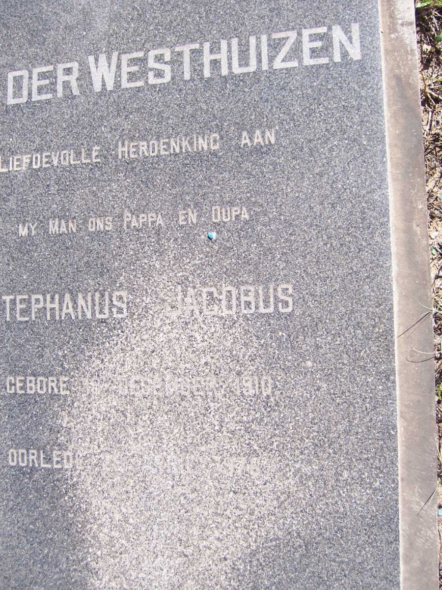 WESTHUIZEN Stephanus Jacobus, van der 1910-1976