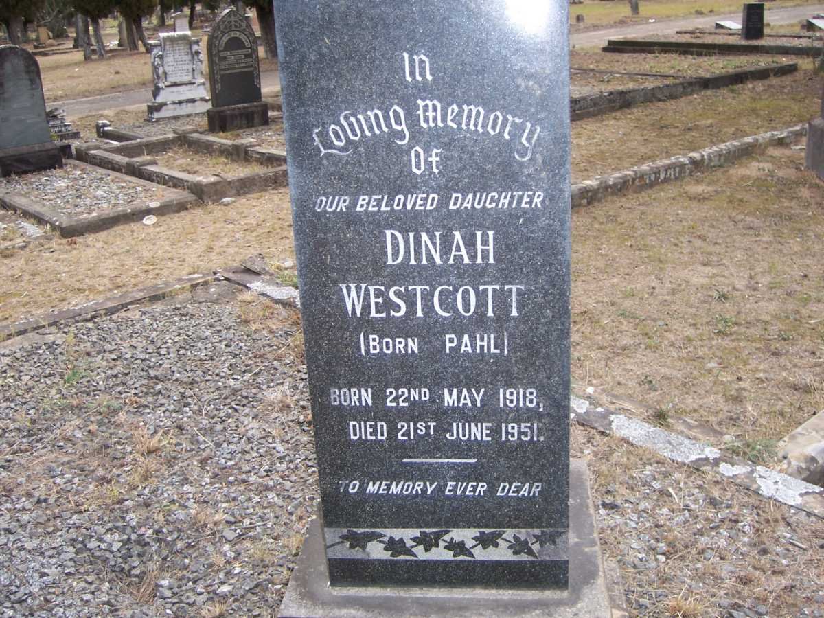 WESTCOTT Dinah nee PAHL 1918-1951