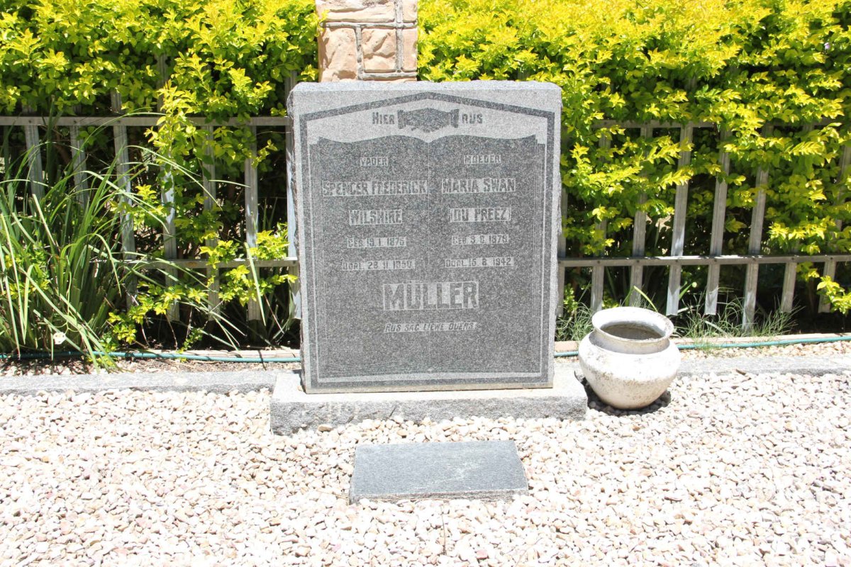 MÜLLER Spencer Frederick Wilshire 1875-1950 &amp; Maria Swan Du PREEZ 1879-1942