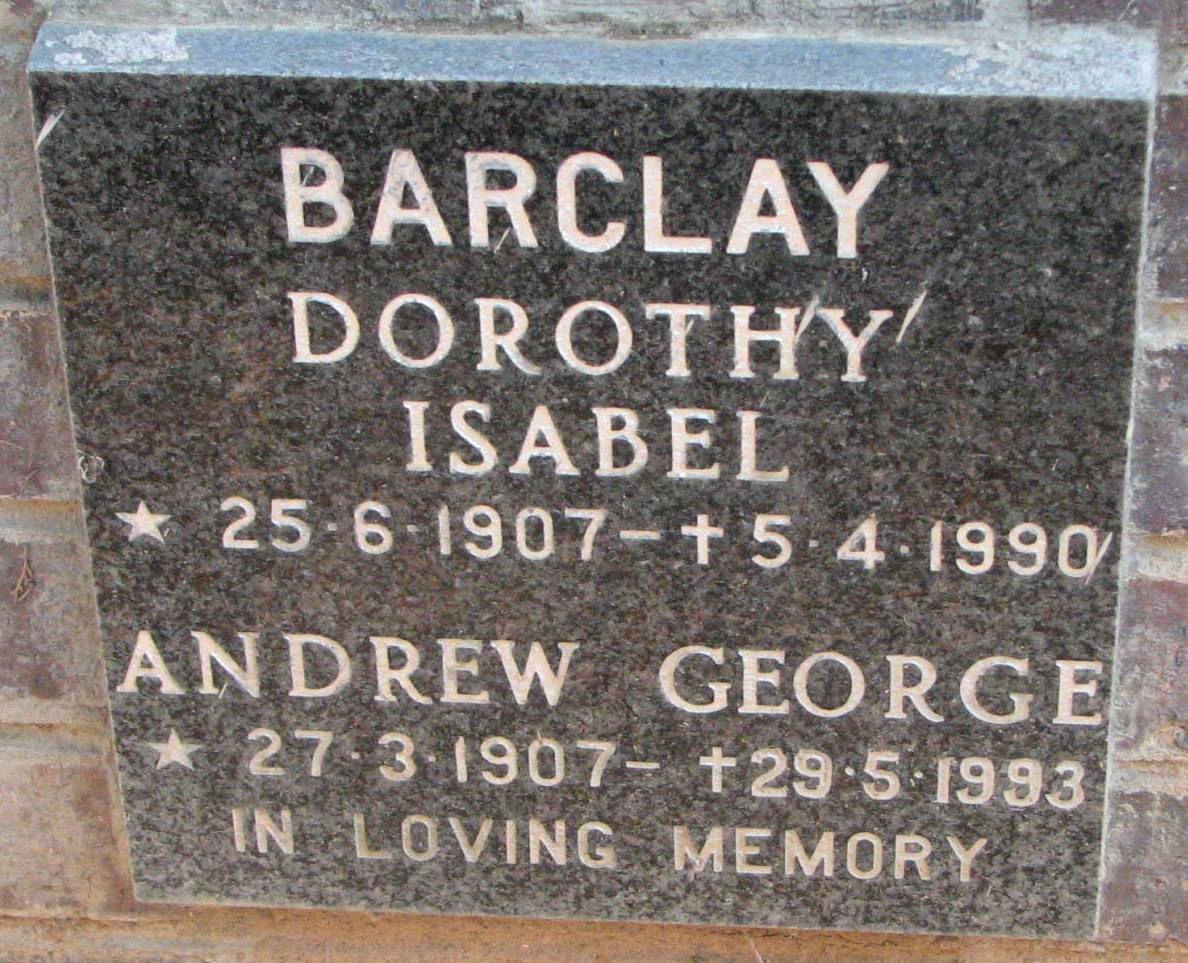 BARCLAY Andrew George 1907-1993 &amp; Dorothy Isabel 1907-1990
