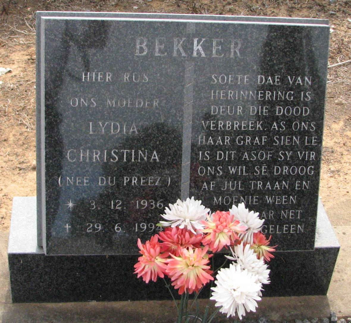 BEKKER Lydia Christina nee DU PREEZ 1936-1994