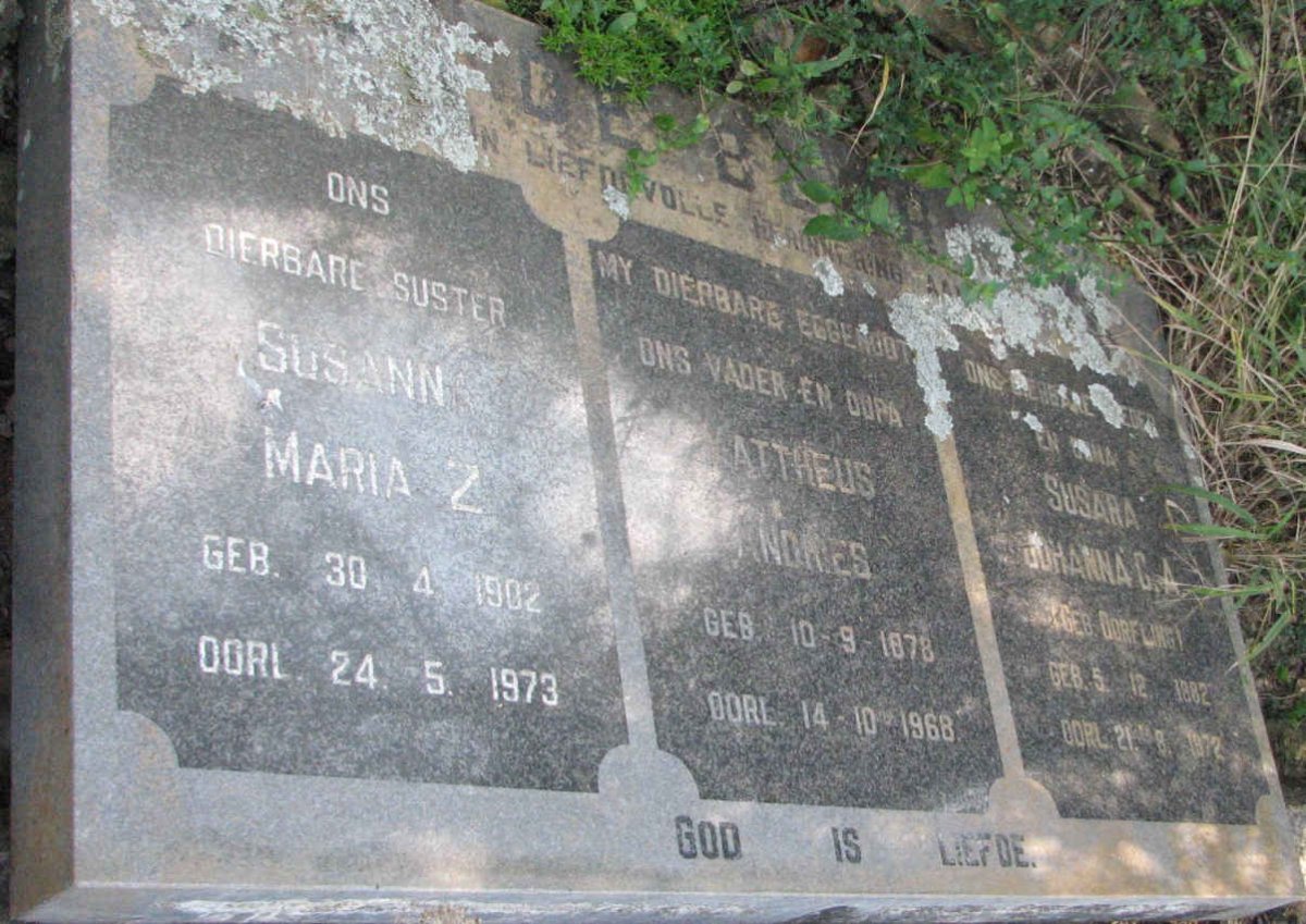 BEER Susanna Maria Z., de 1902-1973 :: DE BEER Mattheus Andries 1878-1968 :: DE BEER Susara Johanna C.A. 1882-1972