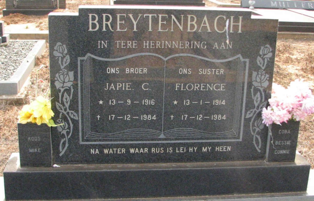 BREYTENBACH Japie C. 1916-1984 &amp; Florence 1914-1984