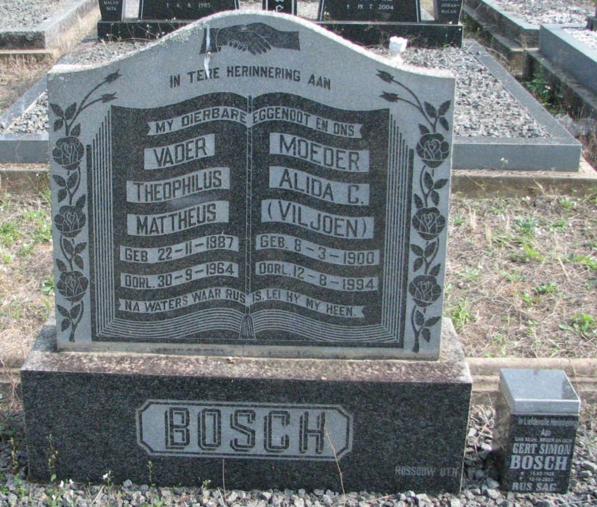 BOSCH Theophilus Mattheus 1887-1964 &amp; Alida C. VILJOEN 1900-1994