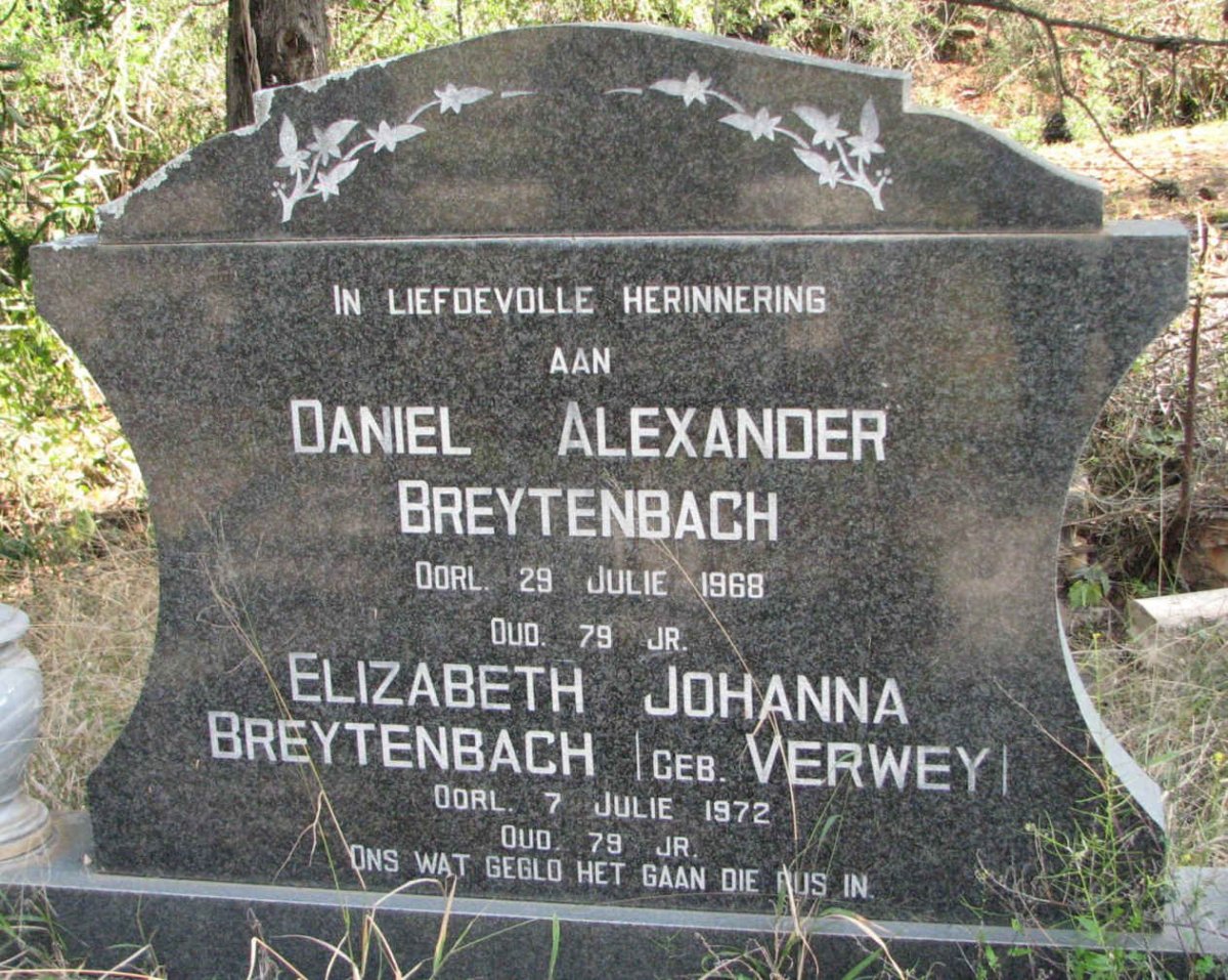 BREYTENBACH Daniel Alexander -1968 &amp; Elizabeth Johanna VERWEY -1972