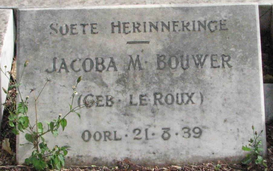 BOUWER Jacoba M. nee LE ROUX -1939