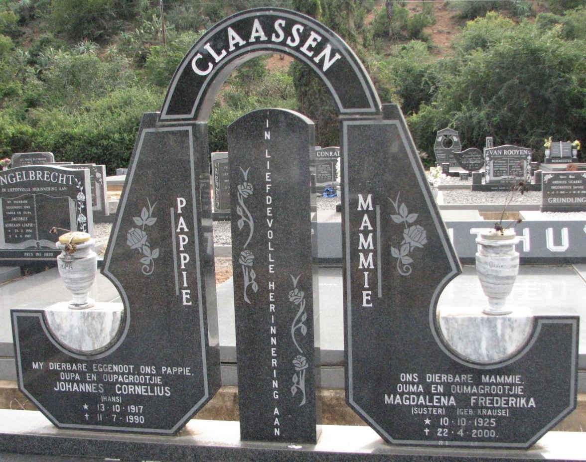 CLAASSEN Johannes Cornelius 1917-1990 &amp; Magdalena Frederika KRAUSE 1925-2000