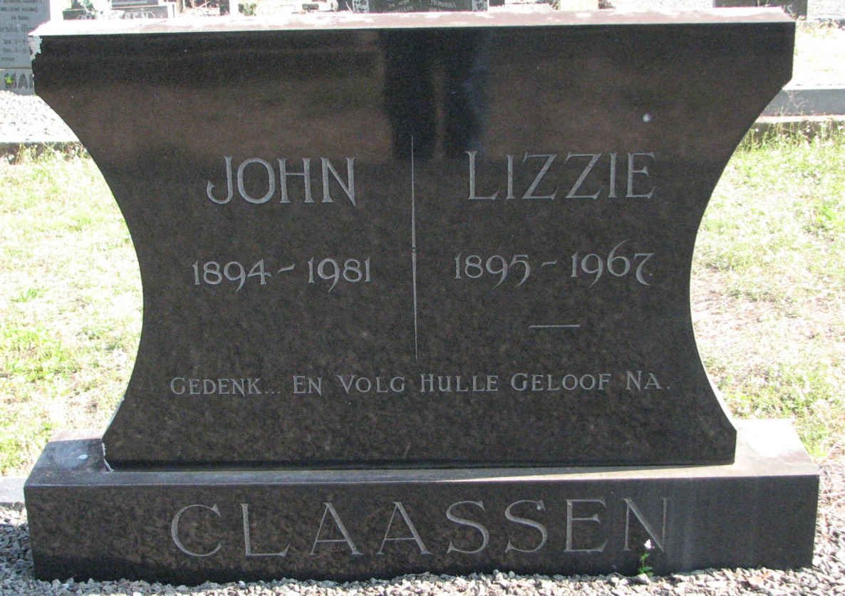 CLAASSEN John 1894-1981 &amp; Lizzie 1895-1967